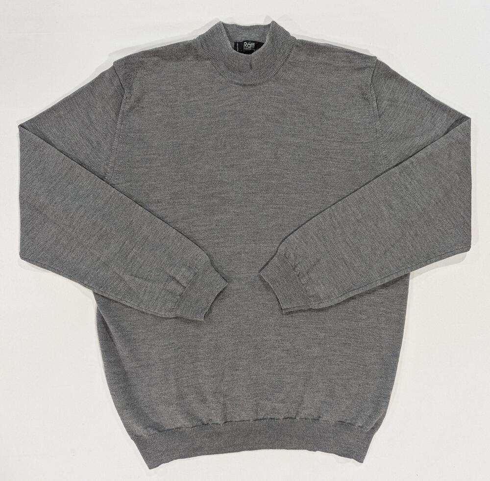 Raffi Sweater Mens L Gray Mock Neck 100% Wool Knit Pullover Made Italy
